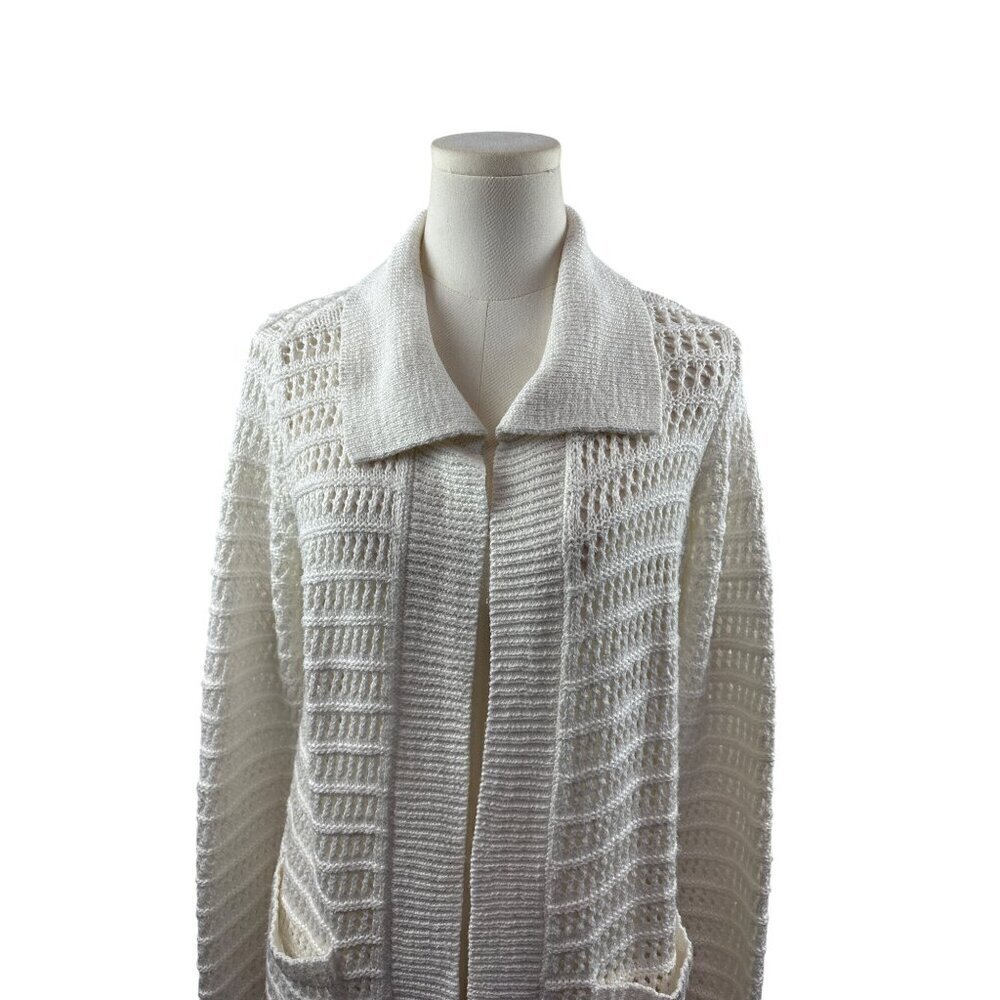 Cabi Womens Open Knit Long Cardigan Sweater XS White